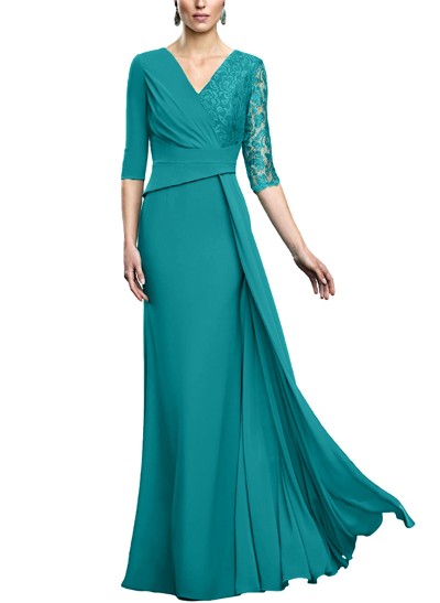 Trumpet/Mermaid V-Neck Elastic Satin Mother Of The Bride Dresses With Lace