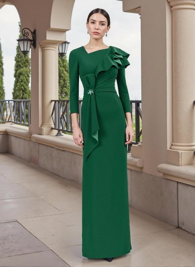 Sheath/Column Satin Mother Of The Bride Dresses With Cascading Ruffles