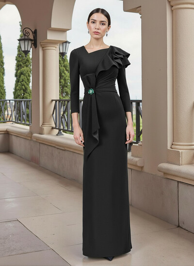 Sheath/Column Satin Mother Of The Bride Dresses With Cascading Ruffles