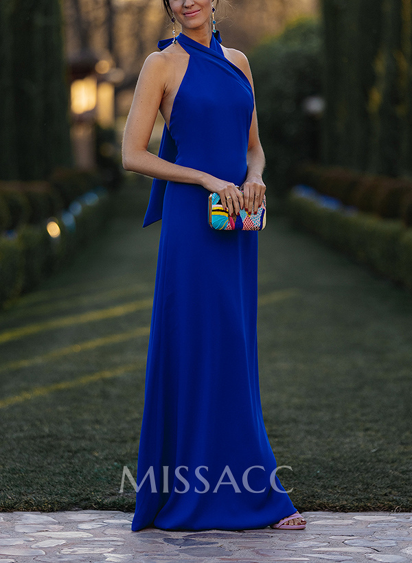 Sheath/Column Halter Sleeveless Floor-Length Elastic Satin Prom Dresses