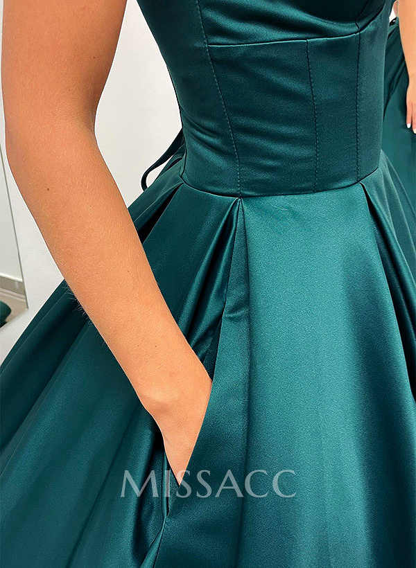 Ball-Gown V-Neck Sleeveless Satin Prom Dresses With Pockets Ball-Gown V-Neck Sleeveless Satin Prom Dresses With Pockets