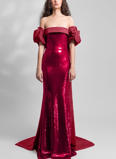 Trumpet/Mermaid Strapless Sleeveless Taffeta Prom Dresses With Sequins