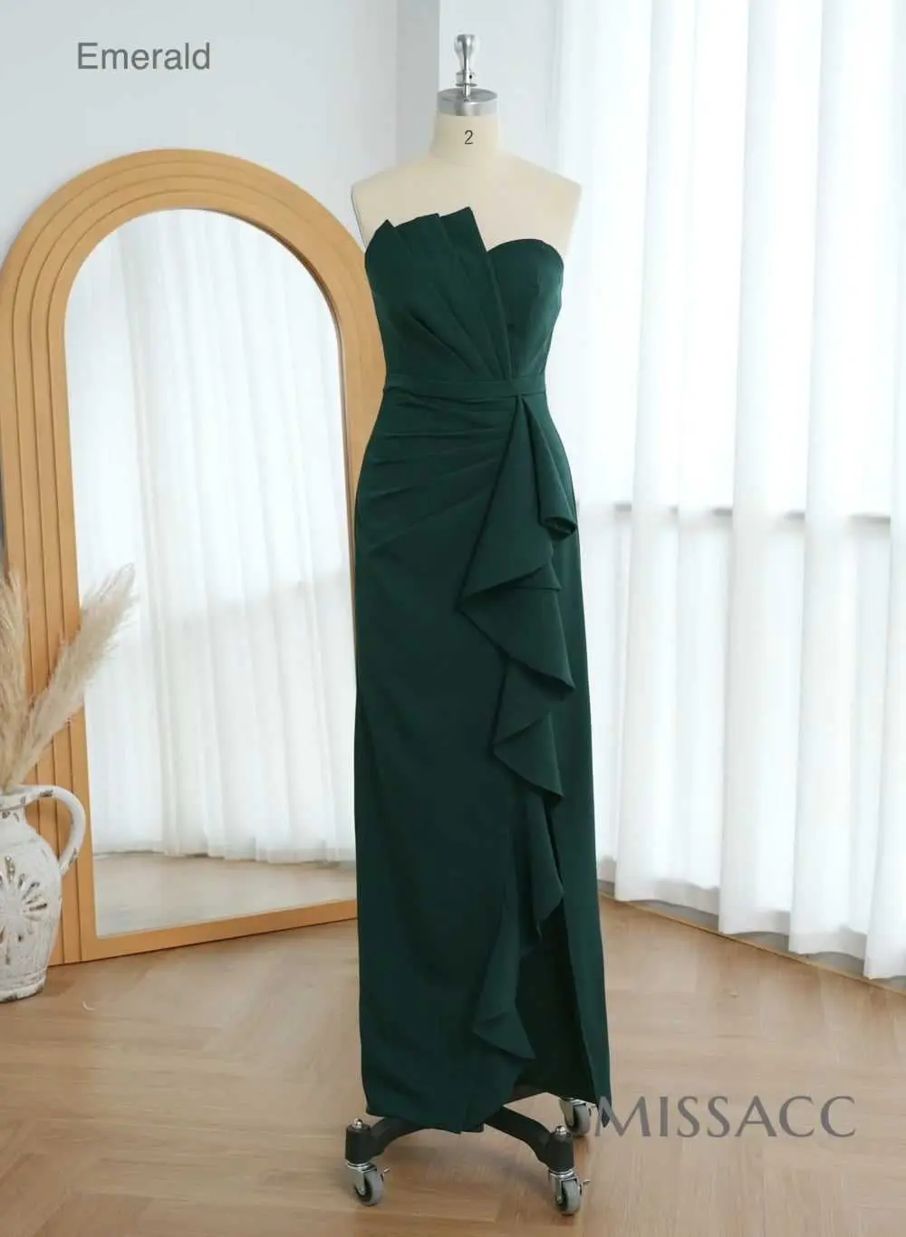 Sheath/Column Strapless Elastic Satin Prom Dresses With Split Front/Cascading Ruffles