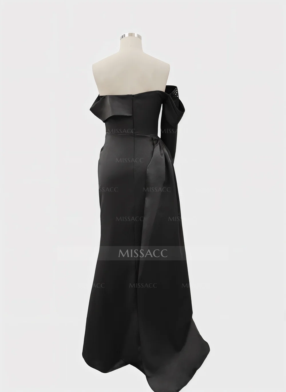 Unique Bejeweled Off-The-Shoulder Ruched Waist Prom Dresses With High Split  - Missacc