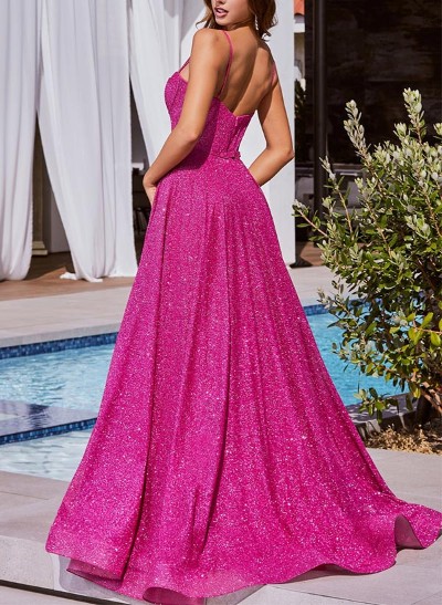 A-Line Sweetheart Sleeveless Floor-Length Sequined Prom Dresses