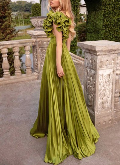 A-Line One-Shoulder Sleeveless Floor-Length Mother Of The Bride Dresses With Ruffle