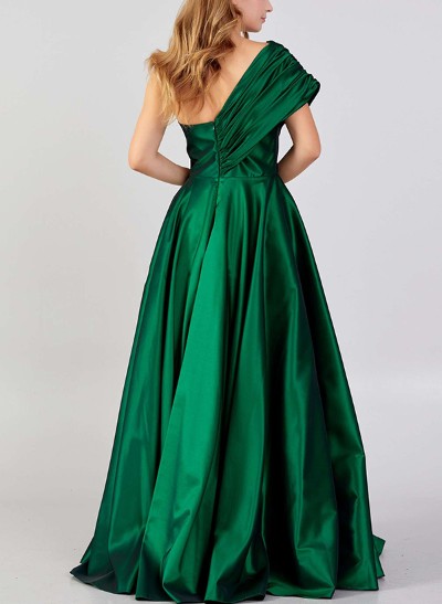 A-Line One-Shoulder Sleeveless Satin Mother Of The Bride Dresses With High Split