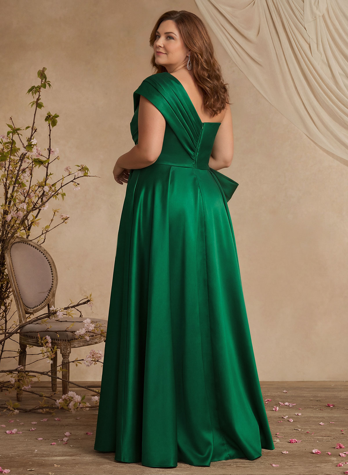 A-Line One-Shoulder Sleeveless Satin Prom Dresses With High Split
