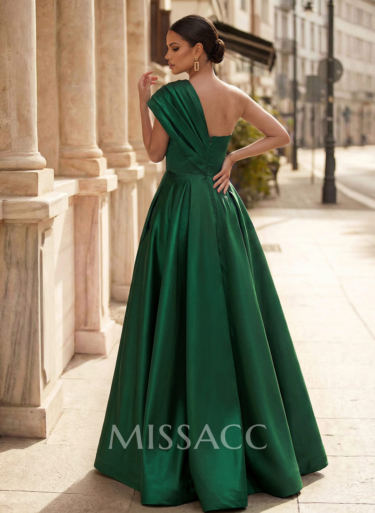 A-Line One-Shoulder Sleeveless Satin Prom Dresses With High Split A-Line One-Shoulder Sleeveless Satin Prom Dresses With High Split