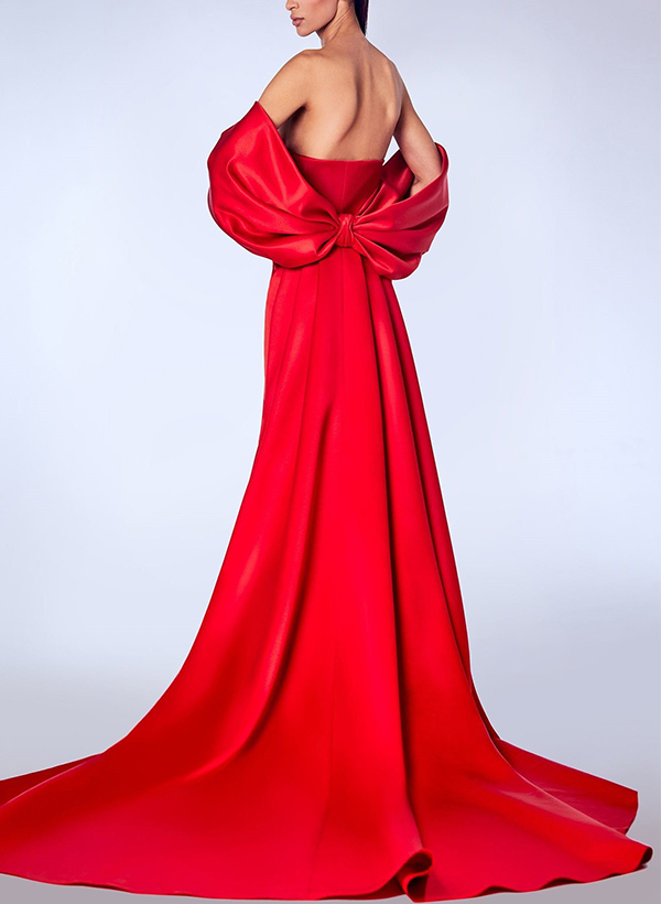 Sheath/Column Off-The-Shoulder Silk Like Satin Prom Dresses With High Split