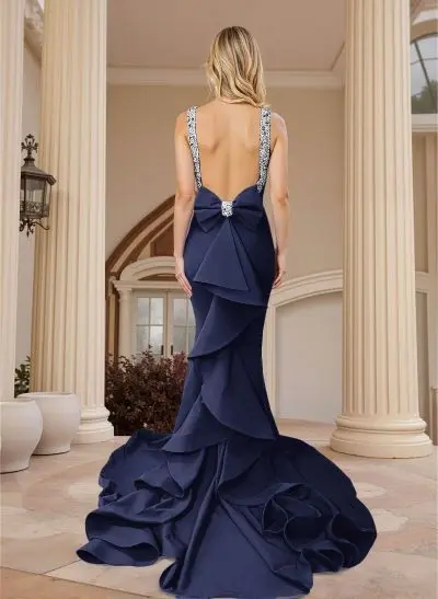 knee length dresses for ladies Lace Up Mermaid Satin Dress M01077 main image 0