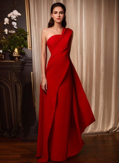 A-Line One-Shoulder Sleeveless Floor-Length Prom Dresses