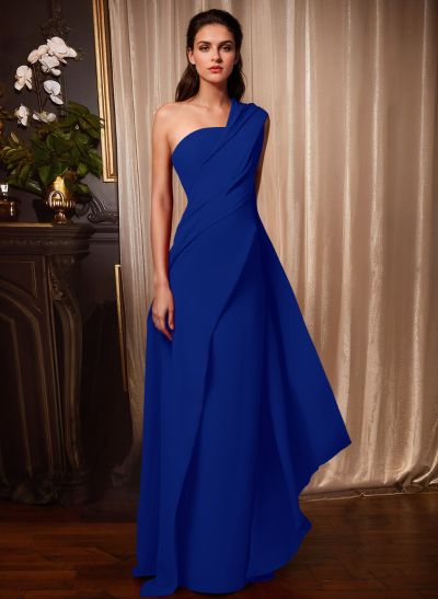 A-Line One-Shoulder Sleeveless Floor-Length Prom Dresses