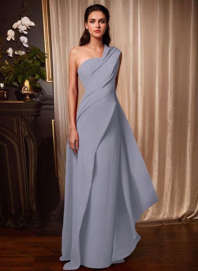 A-Line One-Shoulder Sleeveless Floor-Length Prom Dresses