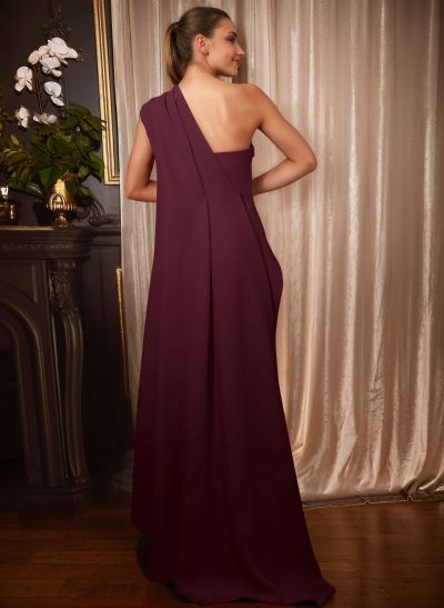 A-Line One-Shoulder Sleeveless Floor-Length Prom Dresses