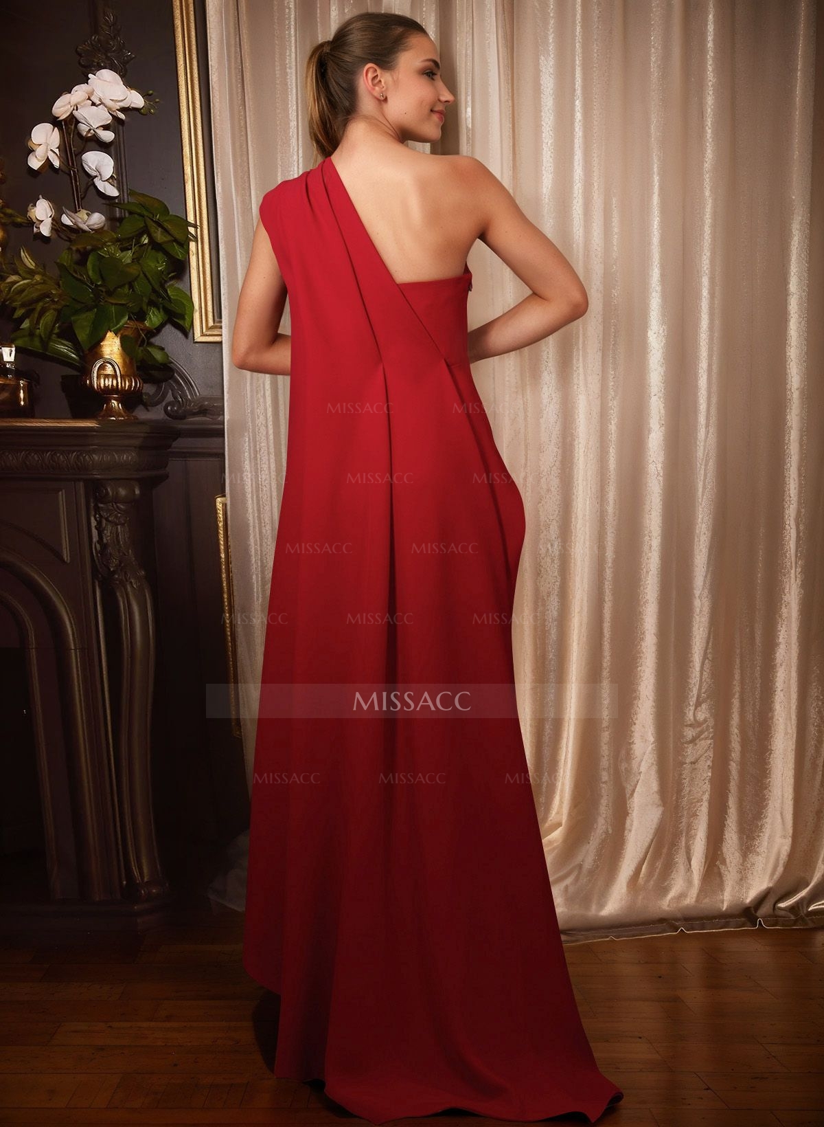 One-Shoulder Sleeveless Floor-Length Prom Dresses