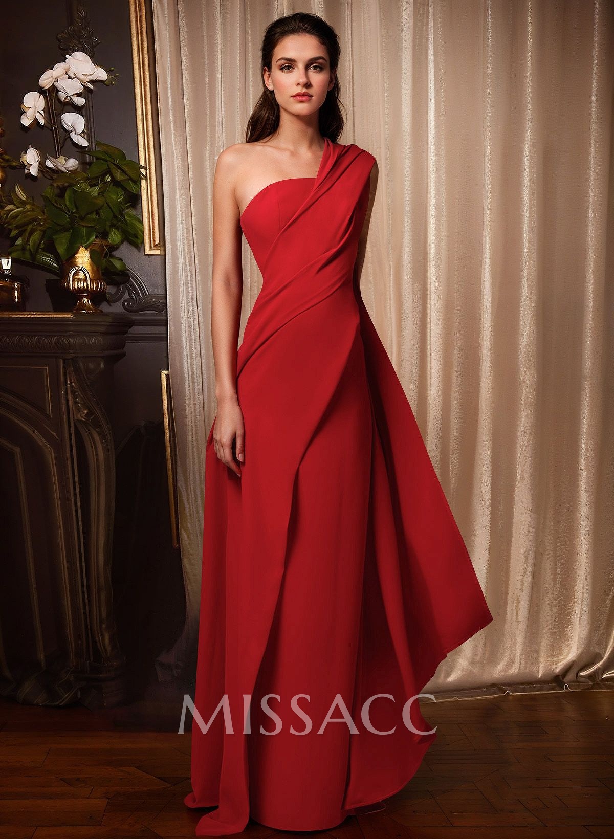 One-Shoulder Sleeveless Floor-Length Prom Dresses