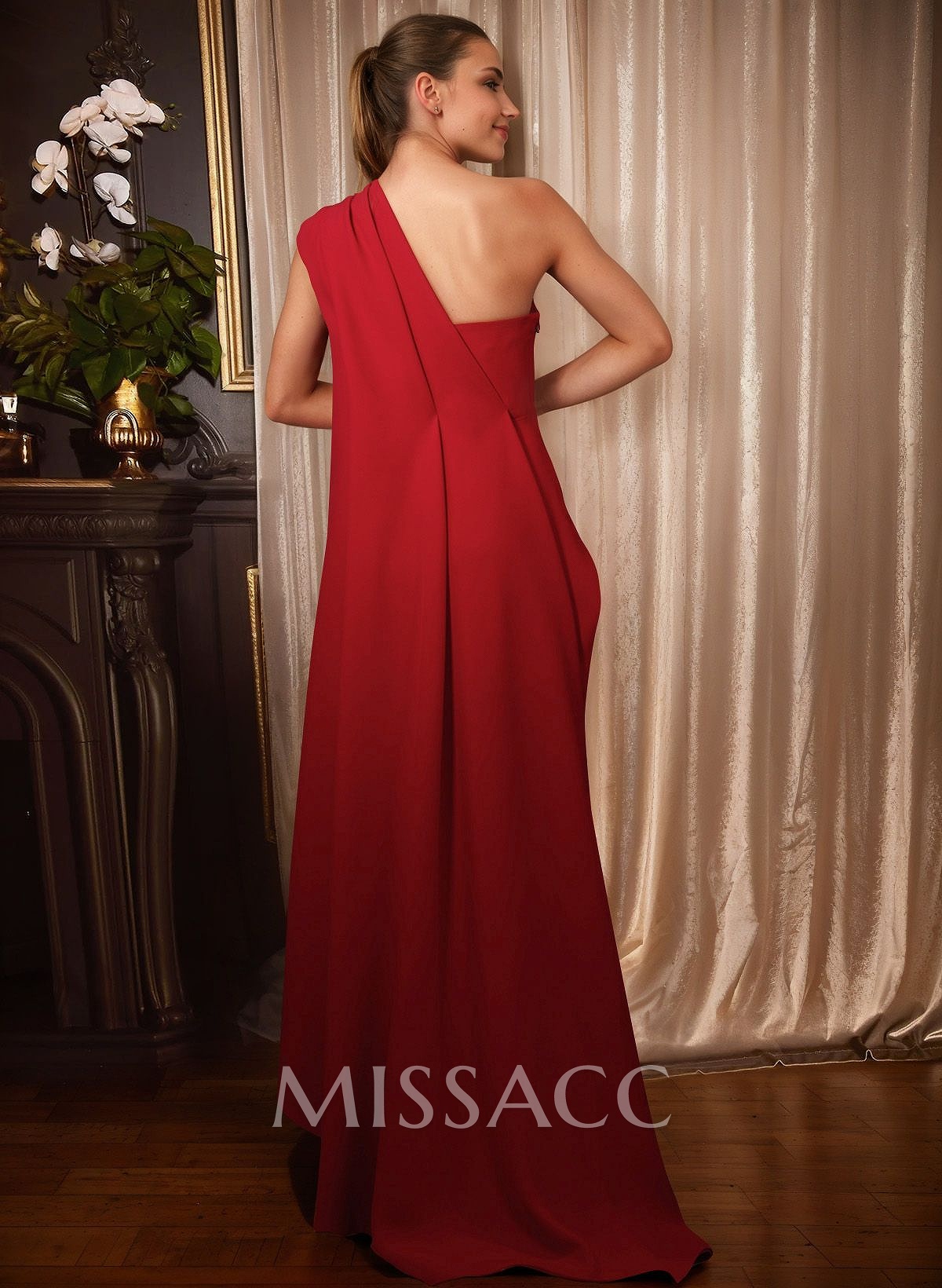 One-Shoulder Sleeveless Floor-Length Prom Dresses