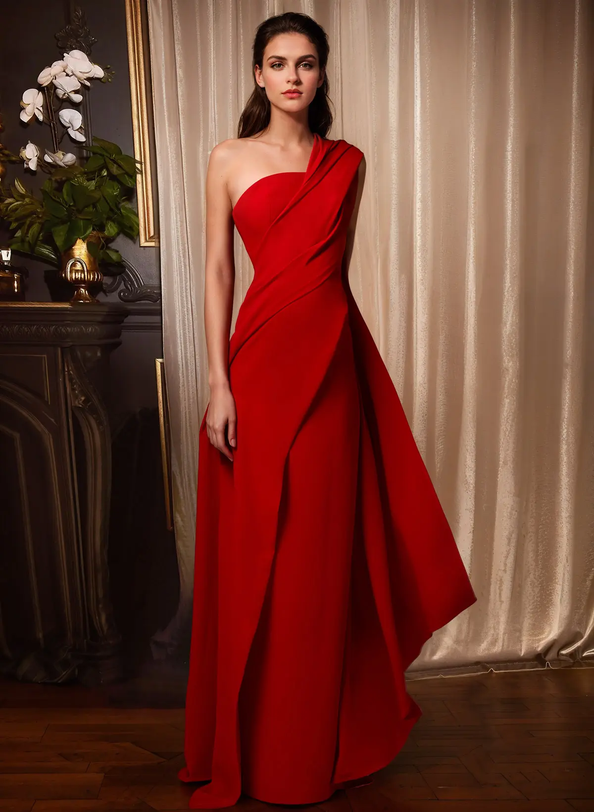 Sheath/Column One-Shoulder Sleeveless Sweep Train Elastic Satin Prom Dresses