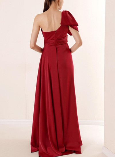 Sheath/Column One-Shoulder Silk Like Satin Prom Dresses With High Split