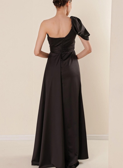 Sheath/Column One-Shoulder Silk Like Satin Prom Dresses With High Split