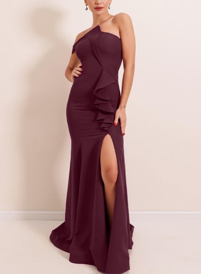 Trumpet/Mermaid One-Shoulder Elastic Satin Evening Dresses With High Split