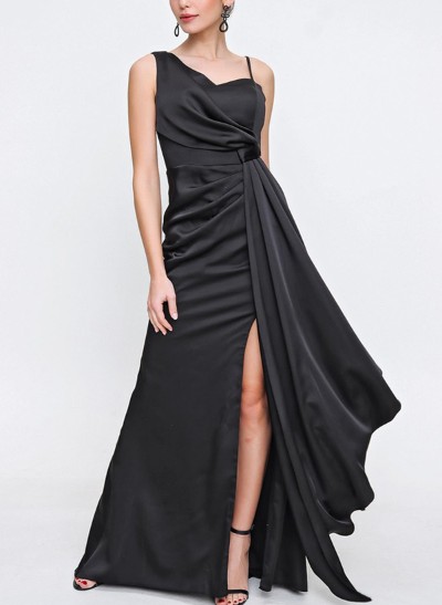 Sheath/Column Sleeveless Silk Like Satin Evening Dresses With High Split