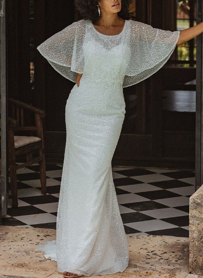 Sheath/Column Scoop Neck Sleeveless Sequined Wedding Dresses