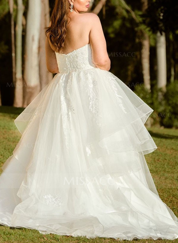 Ball-Gown Sweetheart Sleeveless Tulle Wedding Dresses With Appliques Lace