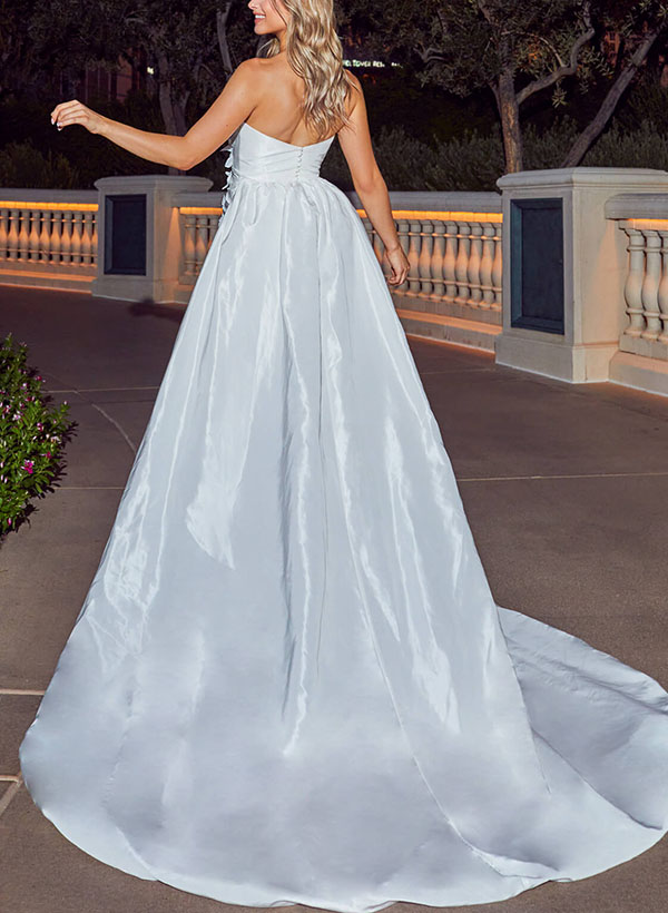 Sheath/Column Strapless Sleeveless Taffeta Wedding Dresses With Flower(s)