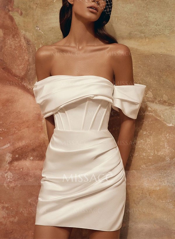 Sheath/Column Off-The-Shoulder Detachable Satin Wedding Dresses