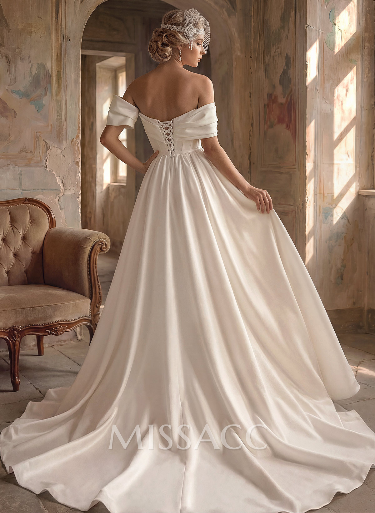 Sheath/Column Off-The-Shoulder Detachable Satin Wedding Dresses Sheath/Column Off-The-Shoulder Detachable Satin Wedding Dresses