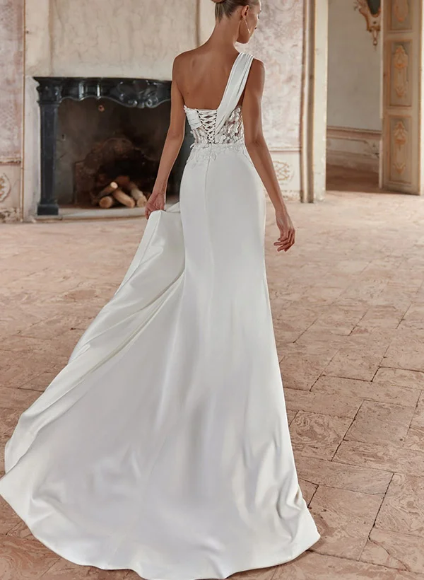strapless open back dress One Shoulder Bridal Dress 7448W One Shoulder Bridal Dress 7448W main image 0
