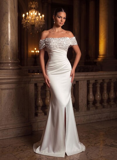 Off-The-Shoulder Trumpet/Mermaid Sequined Wedding Dresses