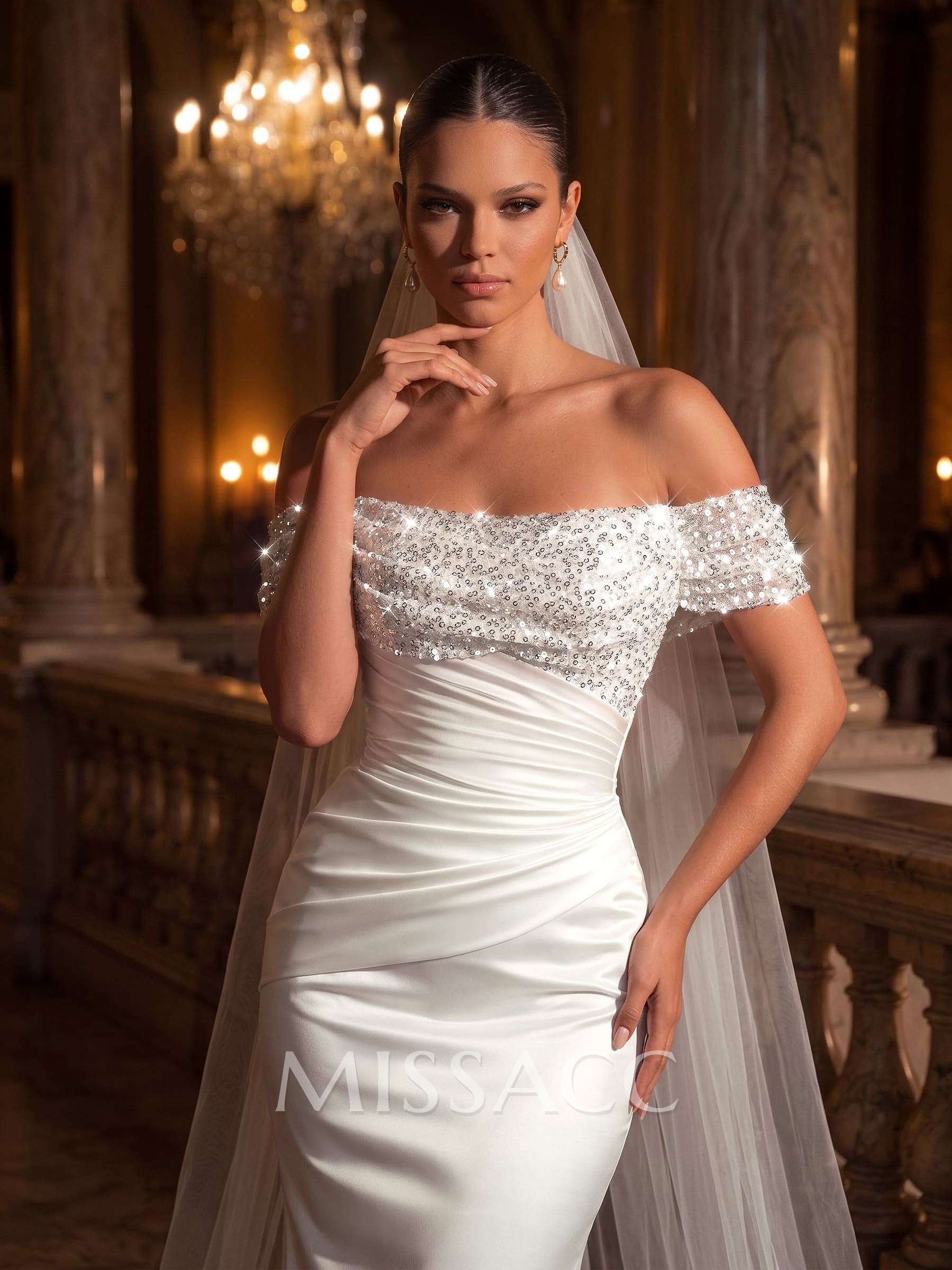 Off-The-Shoulder Trumpet/Mermaid Sequined Wedding Dresses Off-The-Shoulder Trumpet/Mermaid Sequined Wedding Dresses