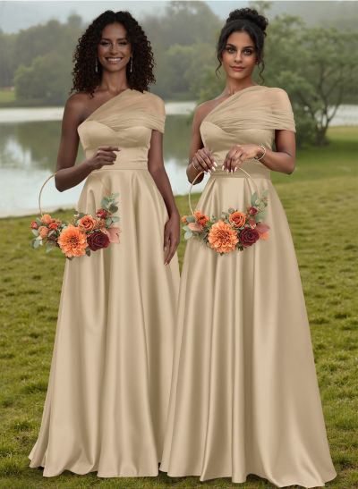 Unique Semi Sheer Illusion One-Shoulder Satin Bridesmaid Dresses