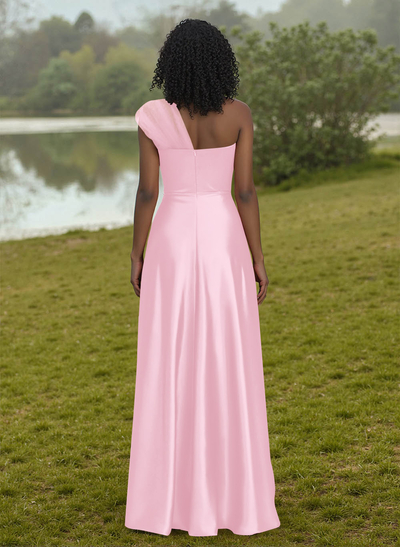Unique Semi Sheer Illusion One-Shoulder Satin Bridesmaid Dresses