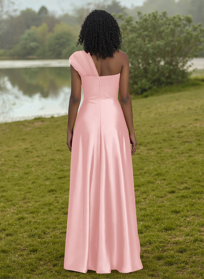 Unique Semi Sheer Illusion One-Shoulder Satin Bridesmaid Dresses