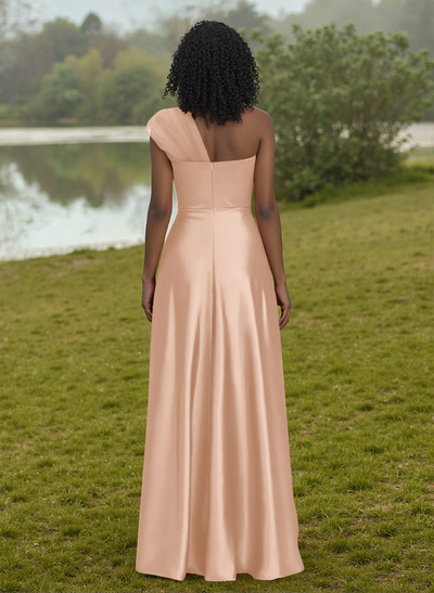 Unique Semi Sheer Illusion One-Shoulder Satin Bridesmaid Dresses