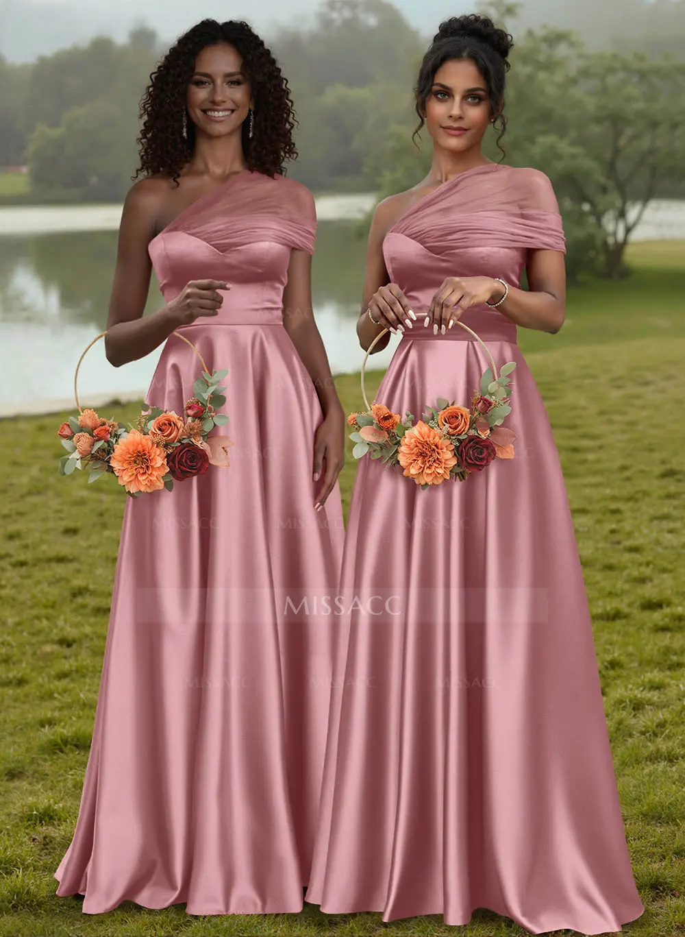vestito damigella abito monospalla rosa