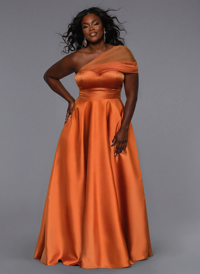 Unique Semi Sheer Illusion One-Shoulder Satin Bridesmaid Dresses