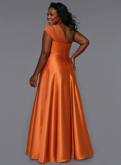 Unique Semi Sheer Illusion One-Shoulder Satin Bridesmaid Dresses