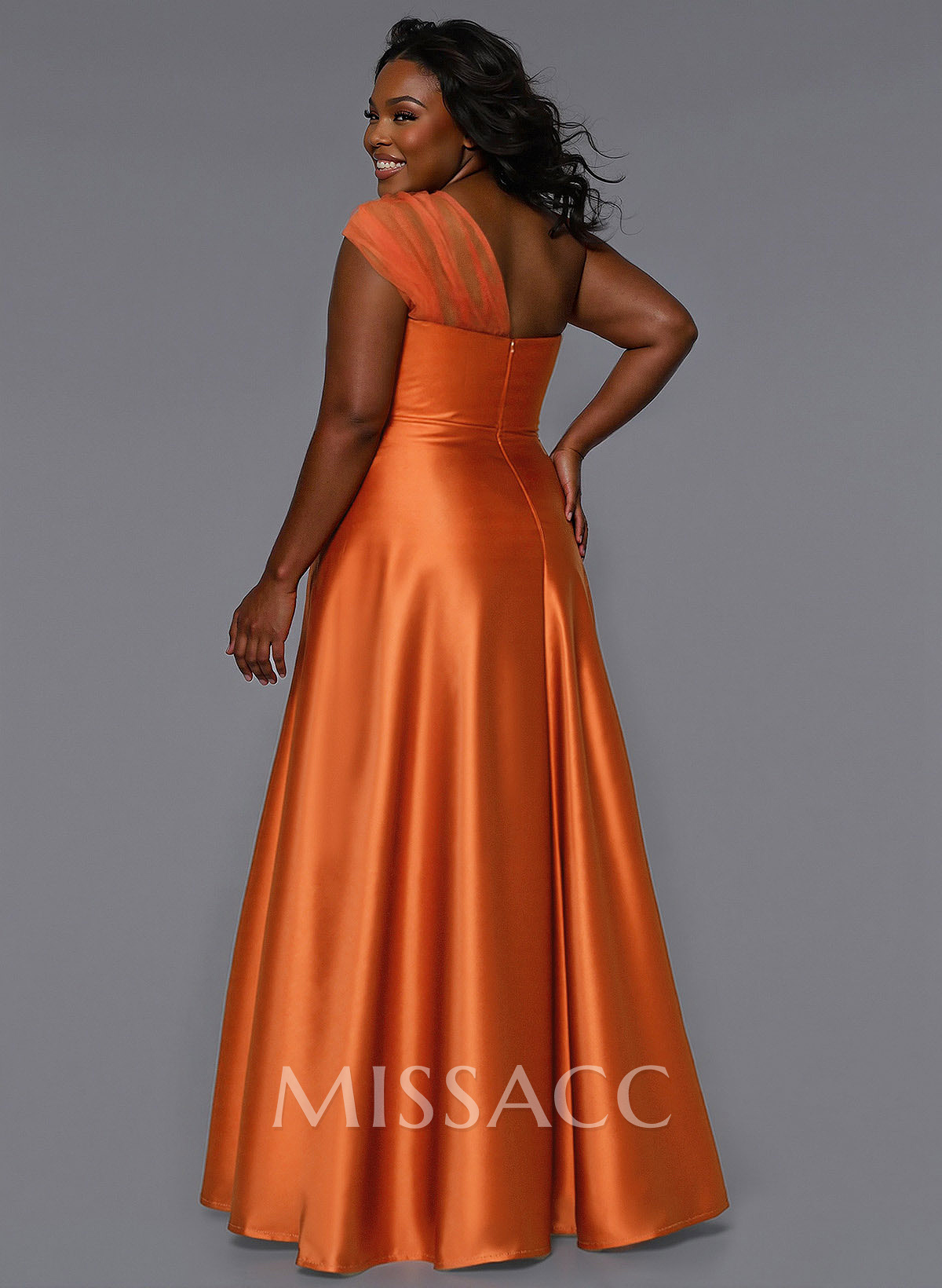 Unique Semi Sheer Illusion One-Shoulder Satin Bridesmaid Dresses Unique Semi Sheer Illusion One-Shoulder Satin Bridesmaid Dresses