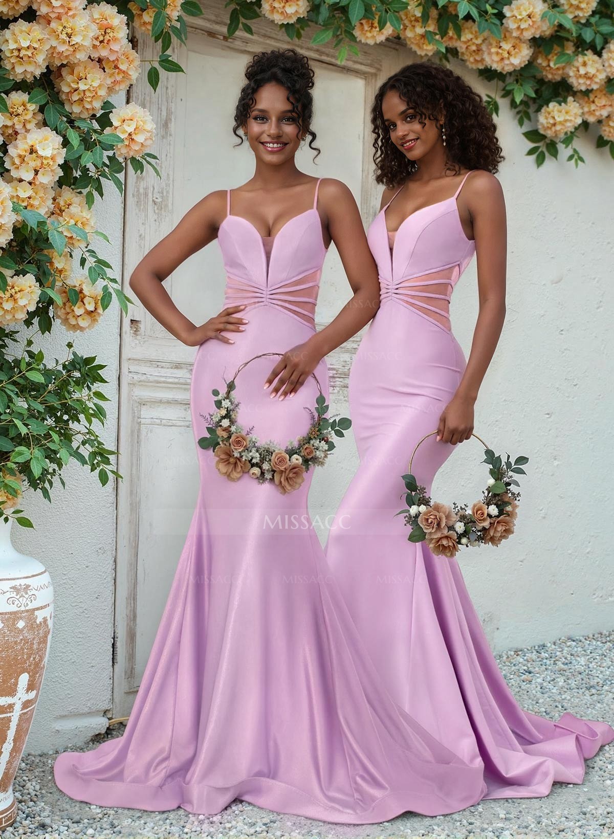 Trumpet/Mermaid V-Neck Sleeveless Sweep Train Jersey Bridesmaid Dresses