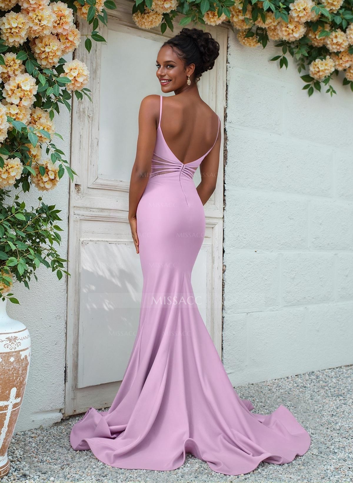 Trumpet/Mermaid V-Neck Sleeveless Sweep Train Jersey Bridesmaid Dresses