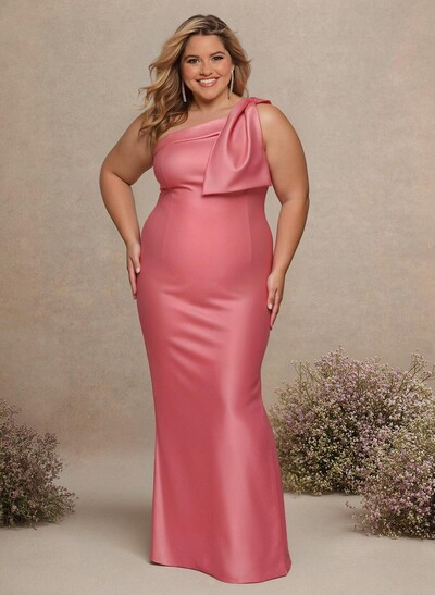 Classy Bow Accented One-Shoulder Floor-Length Bridesmaid Dresses With Back Slit