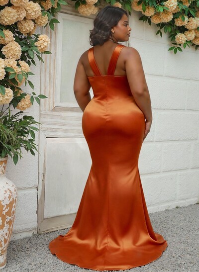 Flattering Cutout Silk Like Satin Ruched Waist Bridesmaid Dresses With High Split