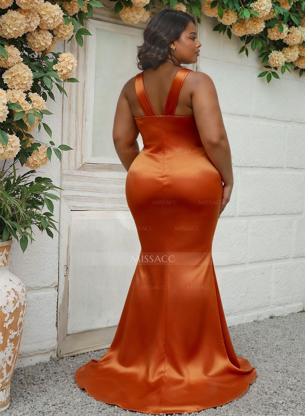 Flattering Cutout Silk Like Satin Ruched Waist Bridesmaid Dresses With High Split