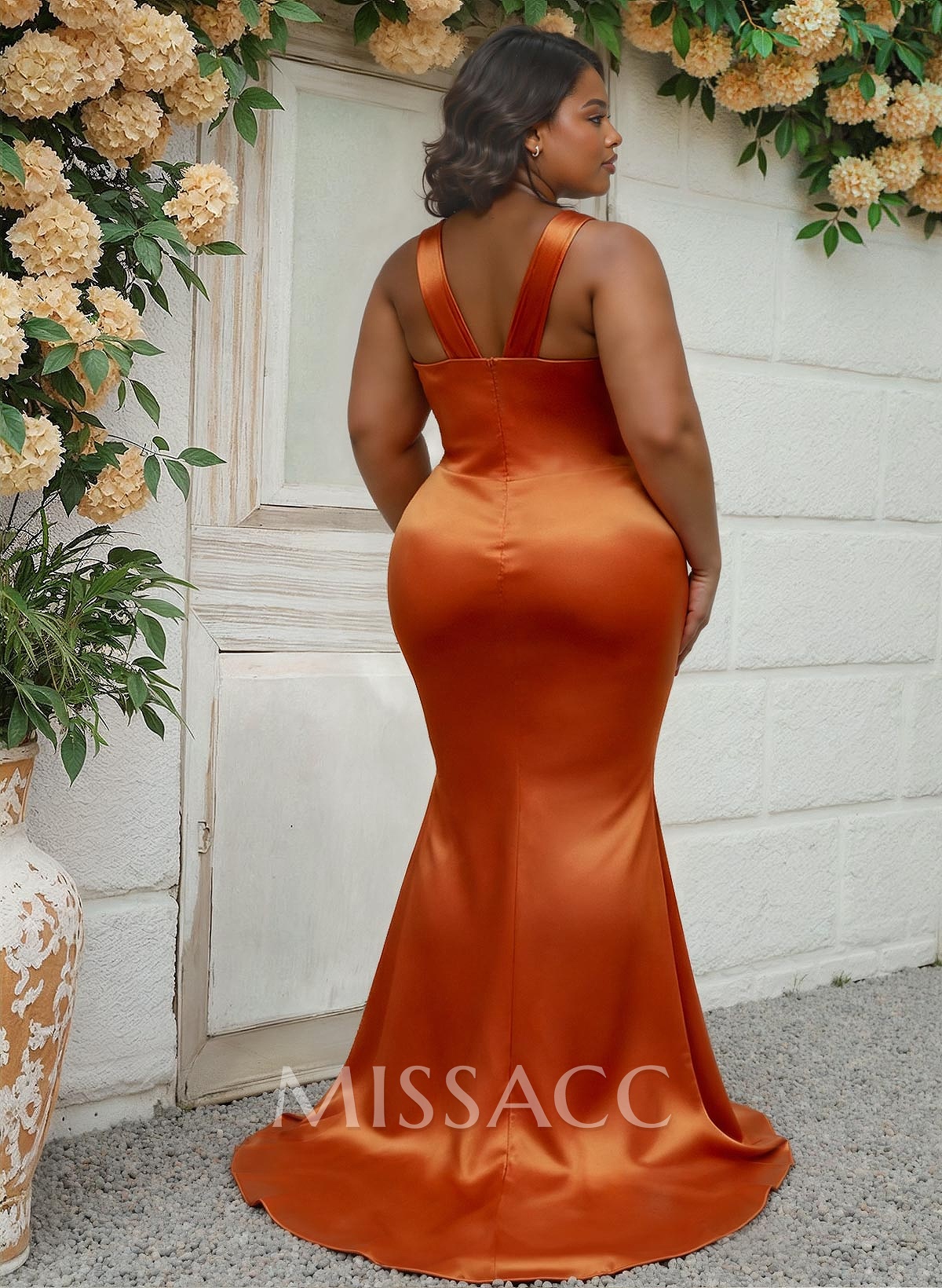 Flattering Cutout Silk Like Satin Ruched Waist Bridesmaid Dresses With High Split Flattering Cutout Silk Like Satin Ruched Waist Bridesmaid Dresses With High Split