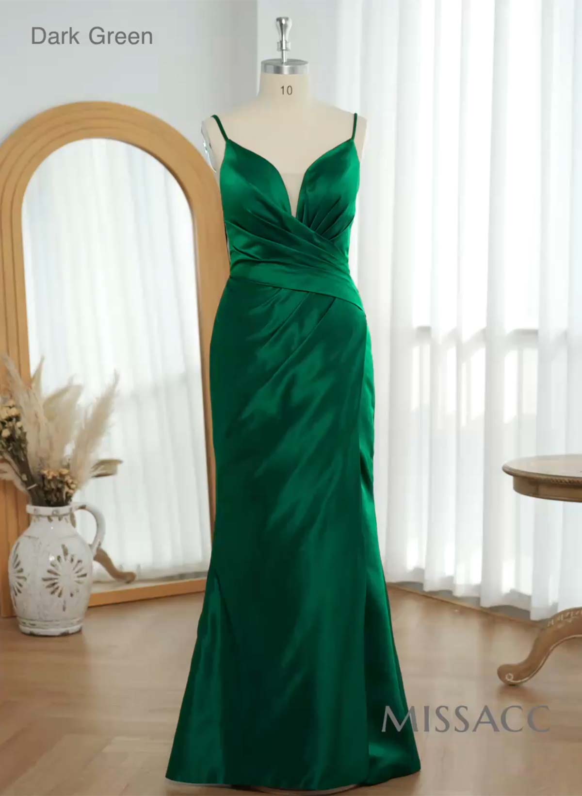 Simple V-Neck Spaghetti Straps Satin Bridesmaid Dresses With High Split